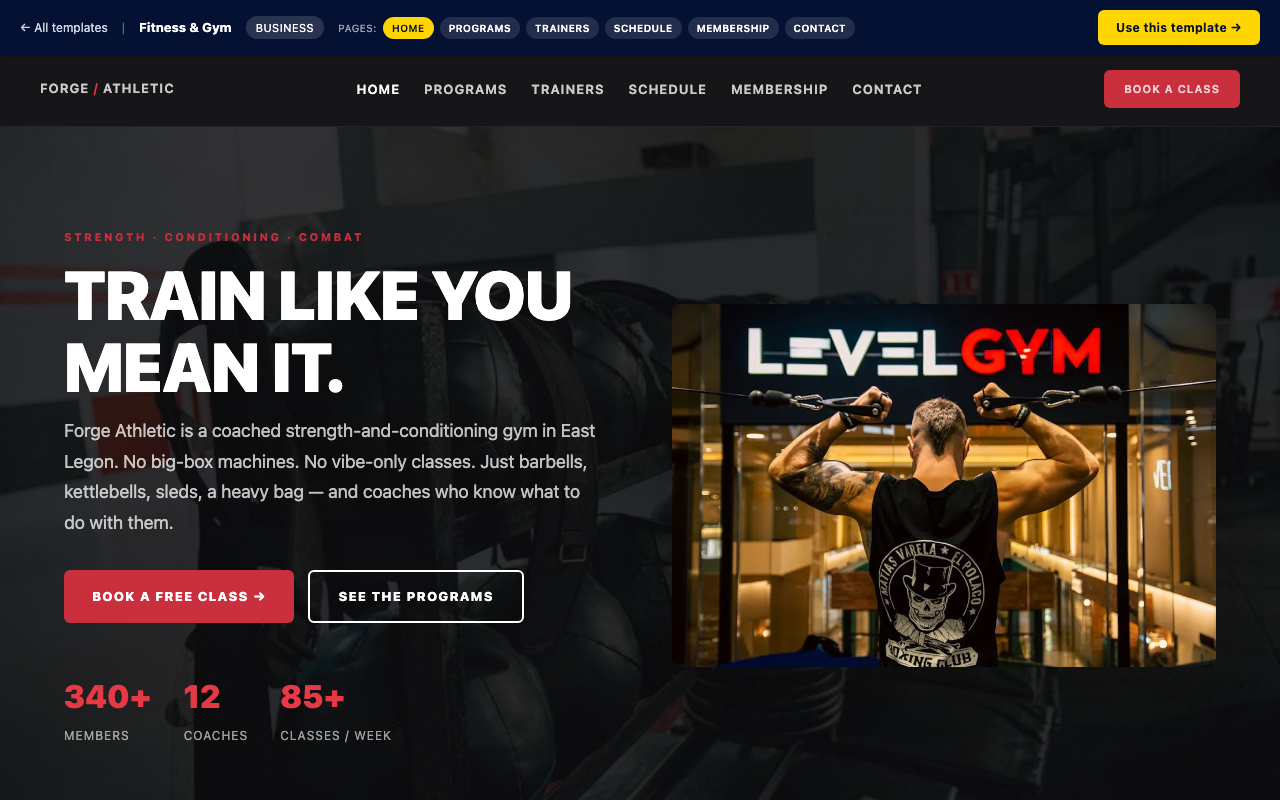 Fitness & Gym — home page screenshot