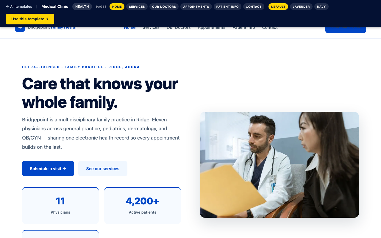 Medical Clinic — home page screenshot