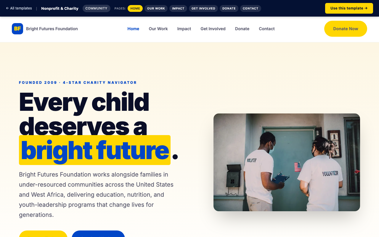 Nonprofit & Charity community website template preview