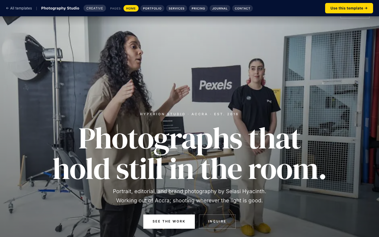 Photography Studio — home page screenshot