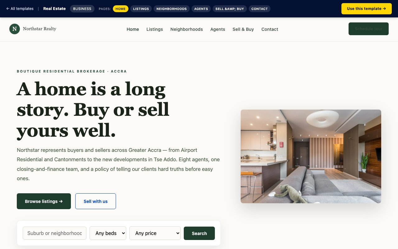 Real Estate business website template preview