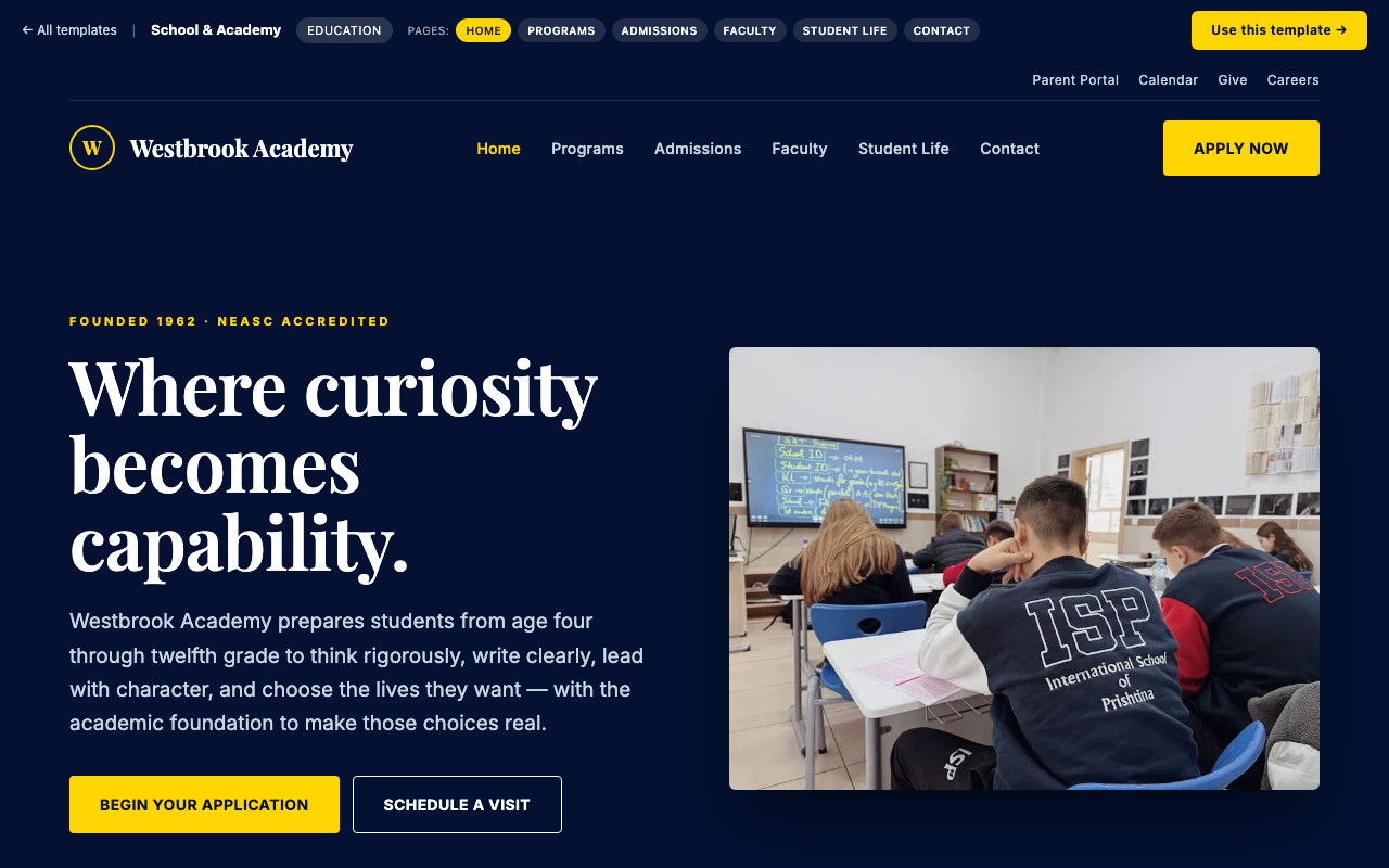 School & Academy — home page screenshot