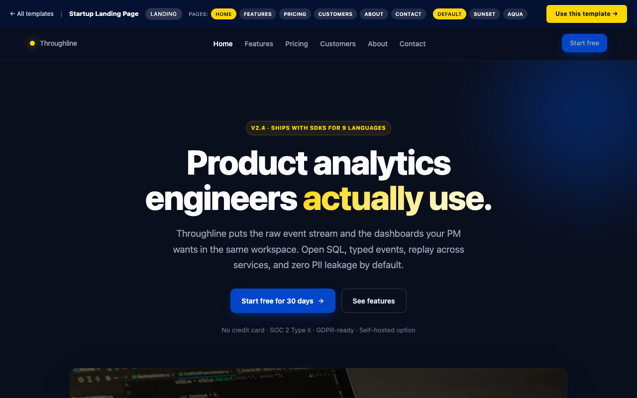 Startup Landing Page landing website template preview
