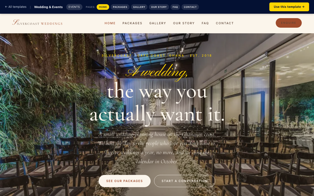 Wedding & Events events website template preview
